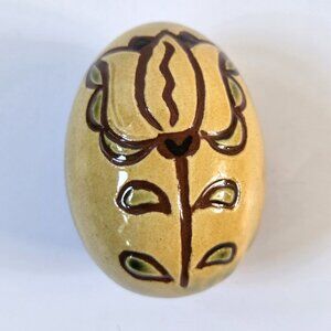 Vintage Lester Breininger Redware Pottery Sgraffito Tulip Flower Egg Folk Art